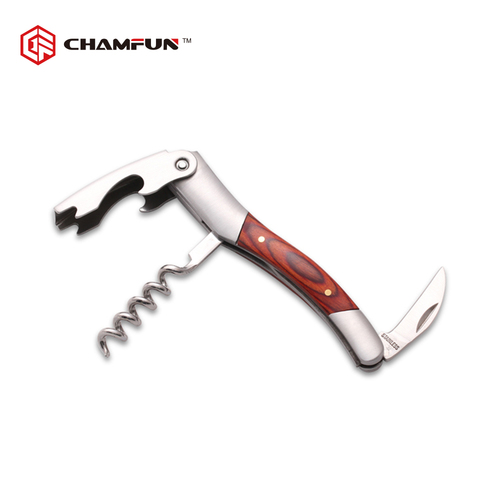 Hot sales portable stainless steel wooden handle wine corkscrew for promotion